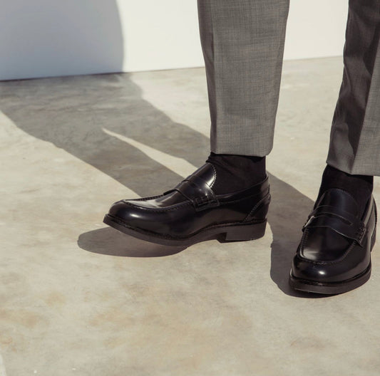 Mocassino Bendina Uomo Pelle Abrasivato Nero Suola Gomma