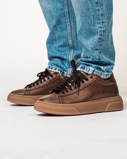 Sneaker Falco Pelle Marrone Fondo Ambra