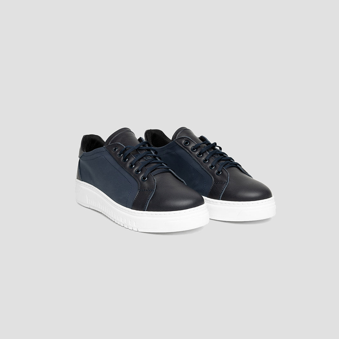 Blue Rubberized Leather Army Sneakers