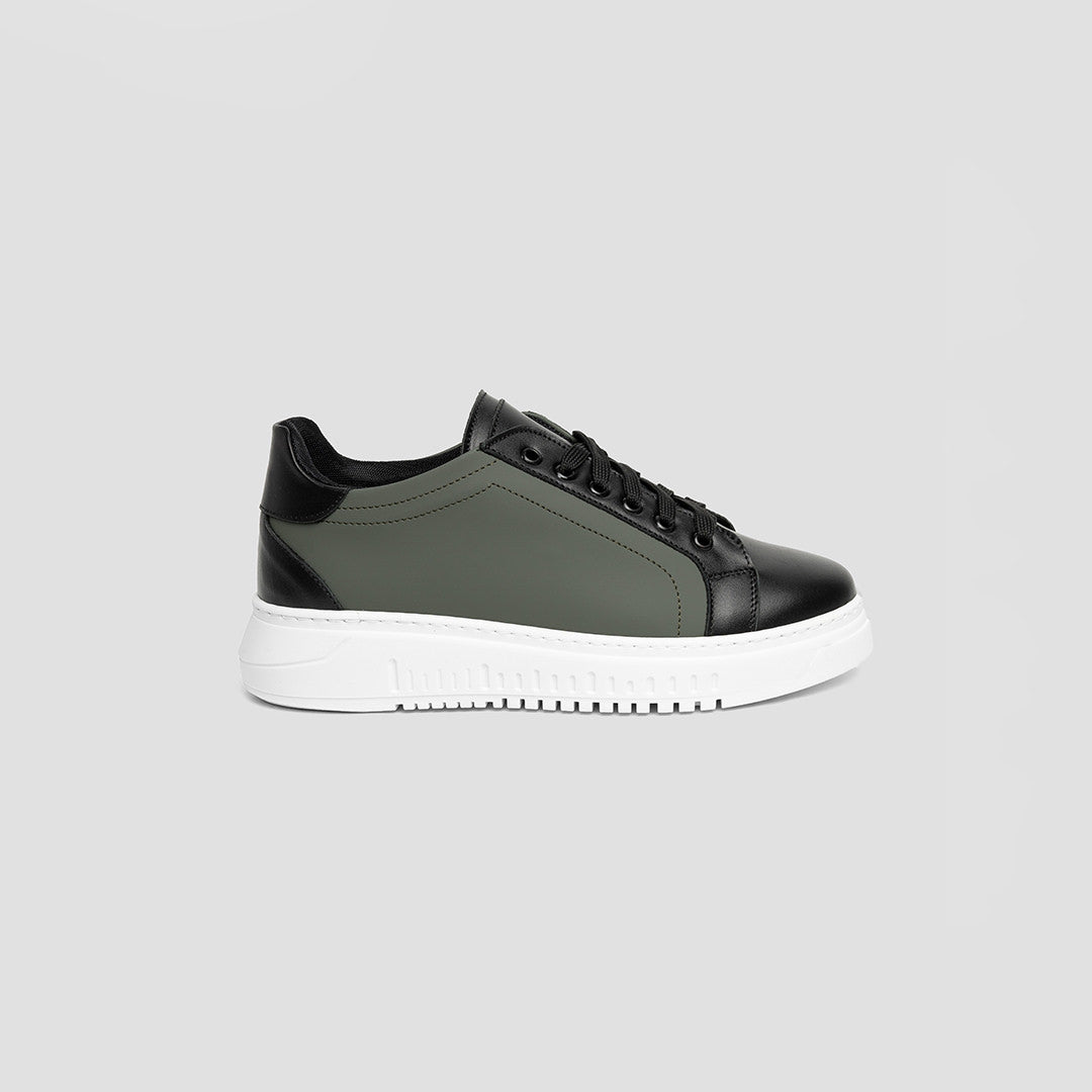 Army Sneakers Black Leather Rubberized Green