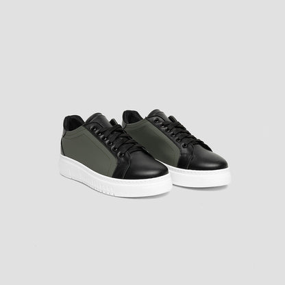 Army Sneakers Black Leather Rubberized Green