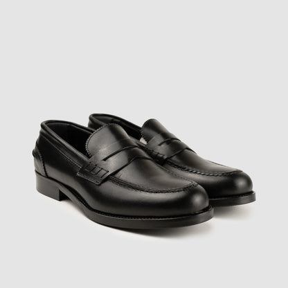 Black Calfskin Moccasin Leather Bottom