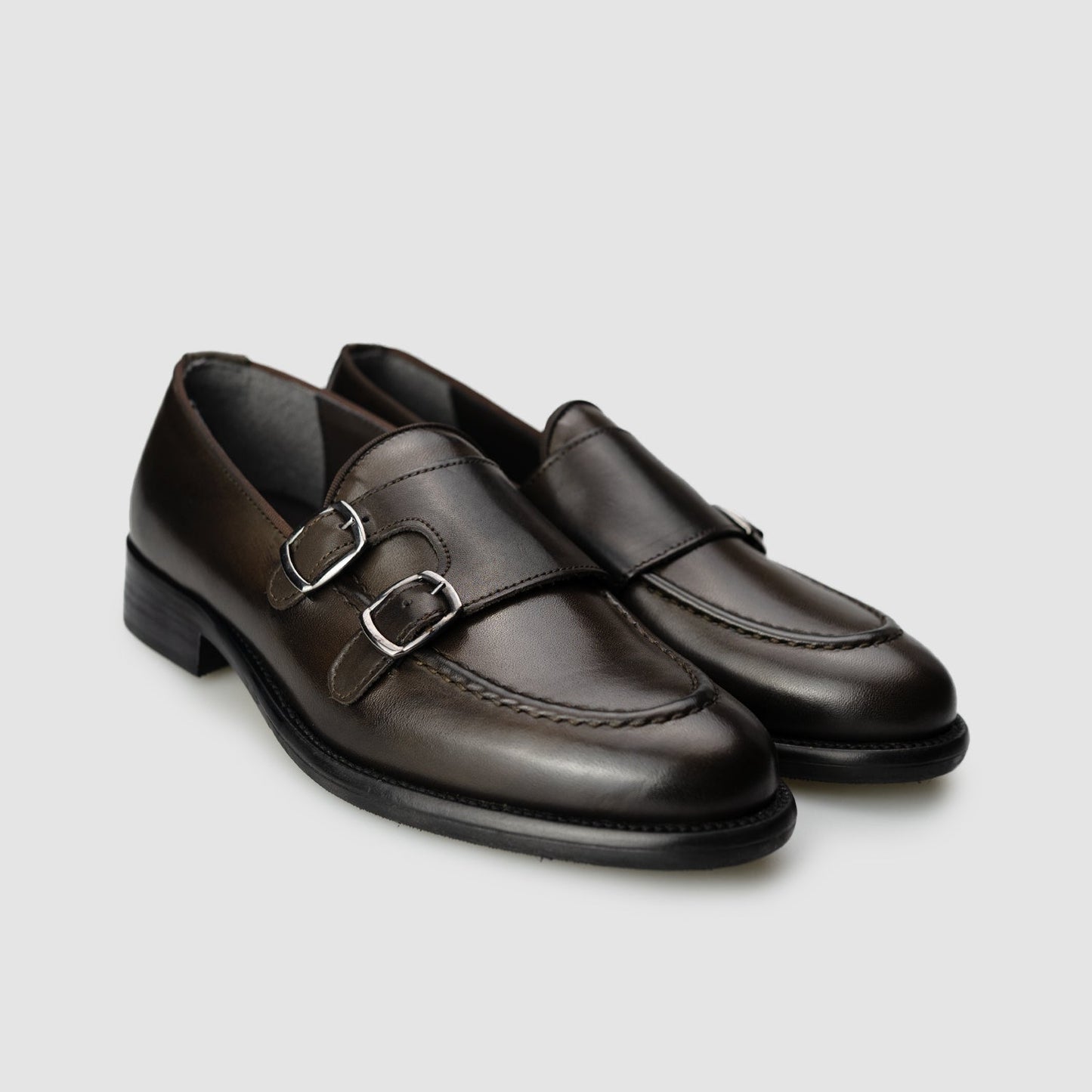 Double Buckle Dark Brown Calfskin Leather Bottom