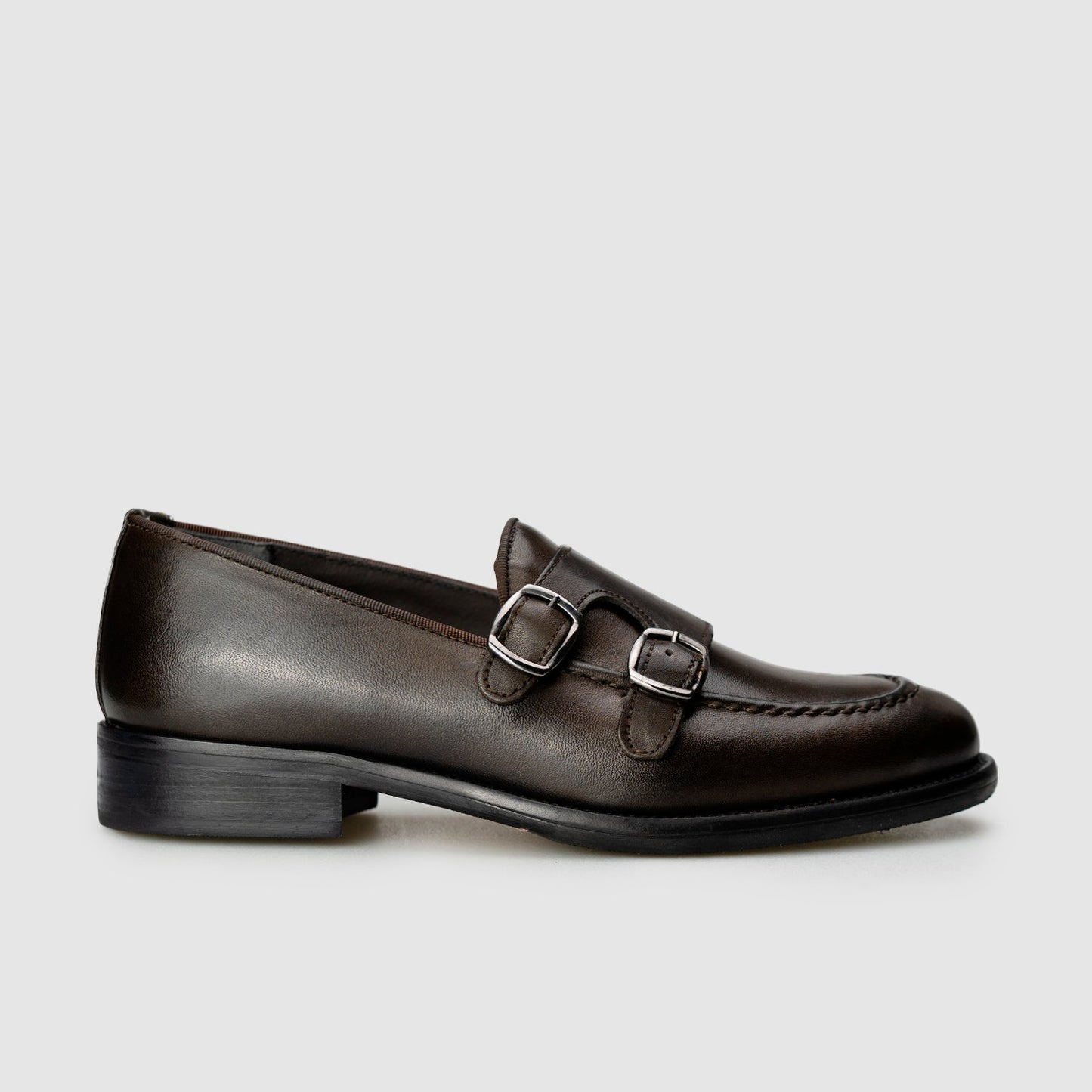 Double Buckle Dark Brown Calfskin Leather Bottom