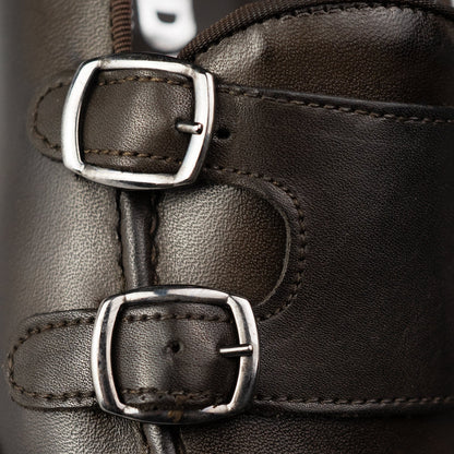 Double Buckle Dark Brown Calfskin Leather Bottom