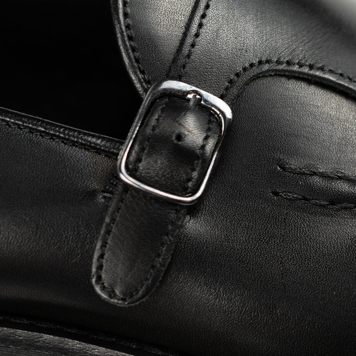 Double buckle Black Calfskin Rubber Bottom