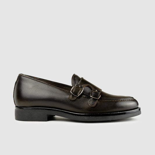 Double buckle Dark Brown calfskin Rubber sole