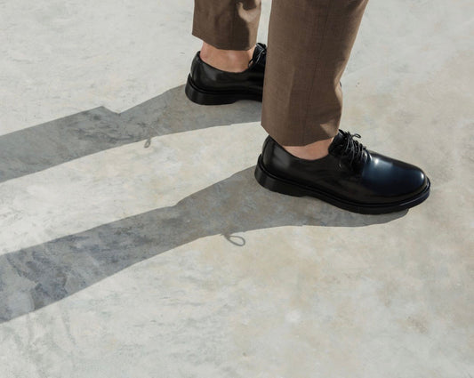 Derby Uomo Pelle Abrasivato Nero Suola Gomma