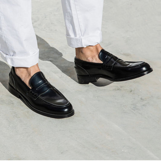 Mocassino Bendina Uomo Pelle Abrasivato Nero Suola Cuoio