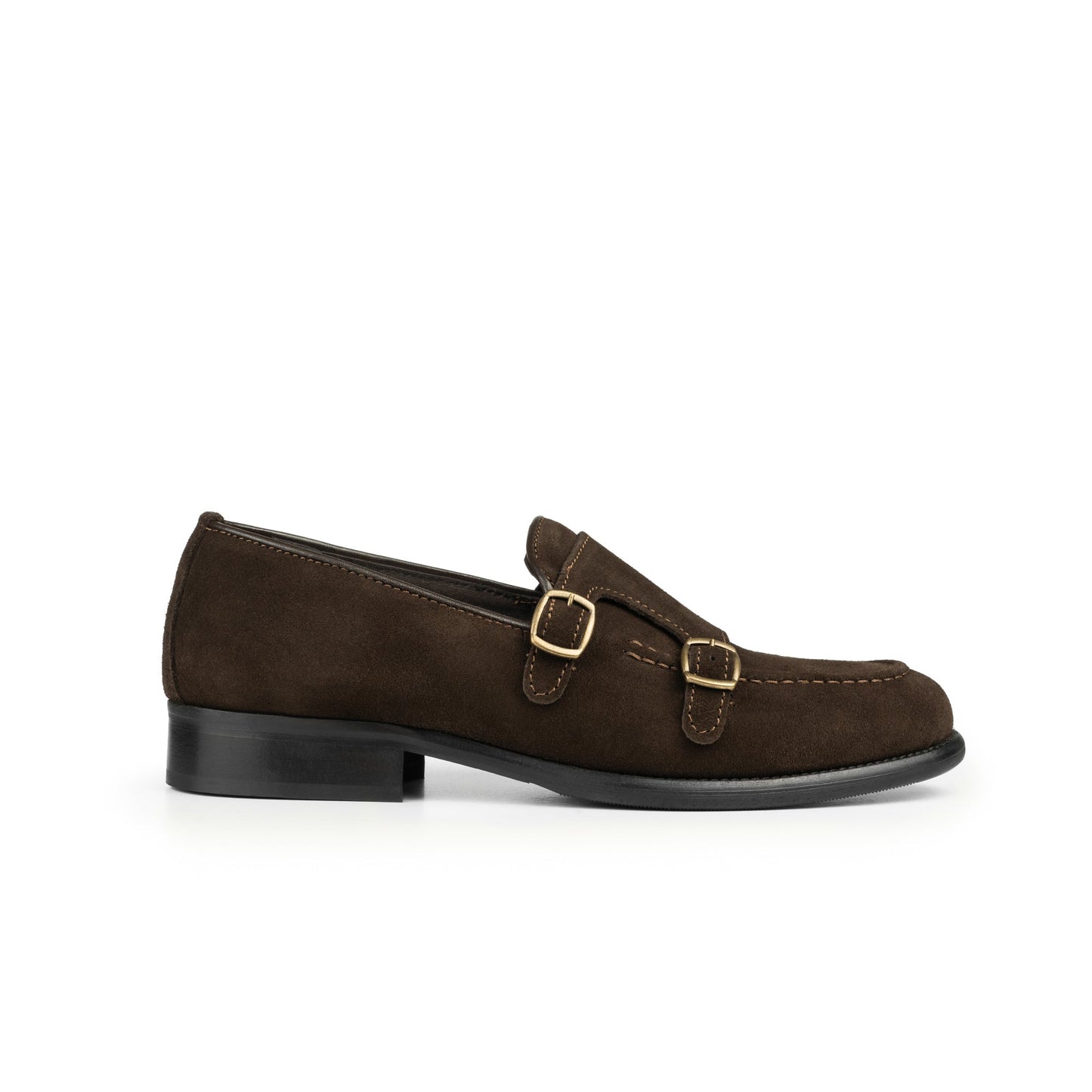 Double Buckle Dark Brown Suede Leather Bottom