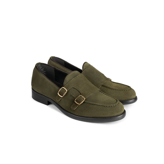 Double Buckle Green Suede Leather Bottom