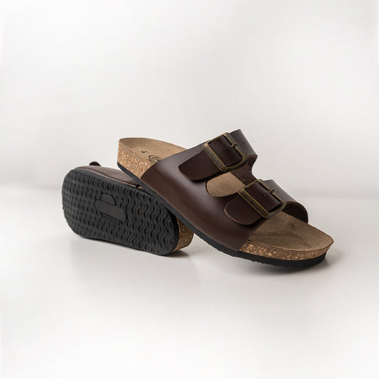 Brown Double Buckle Slipper