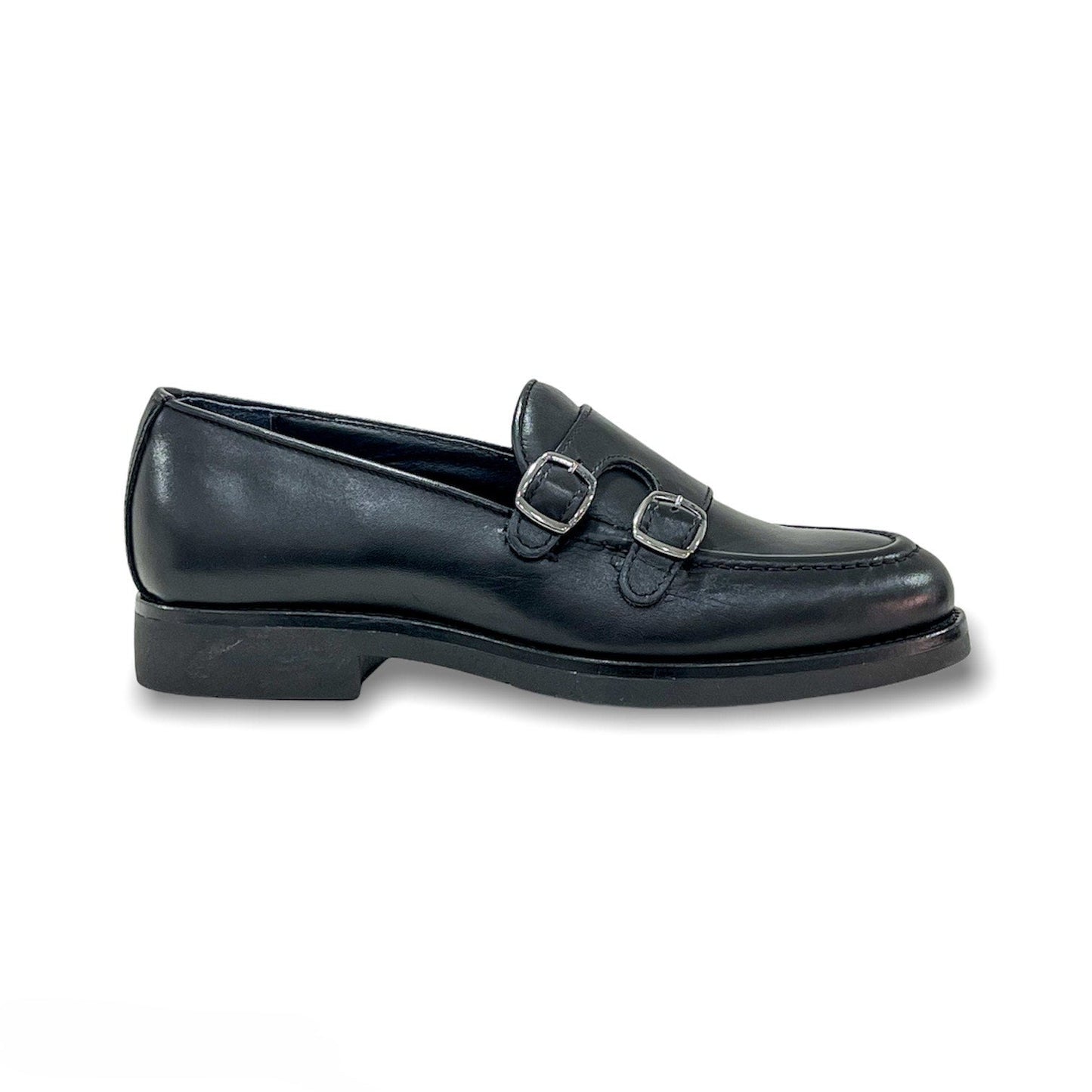 Double buckle Black Calfskin Rubber Bottom