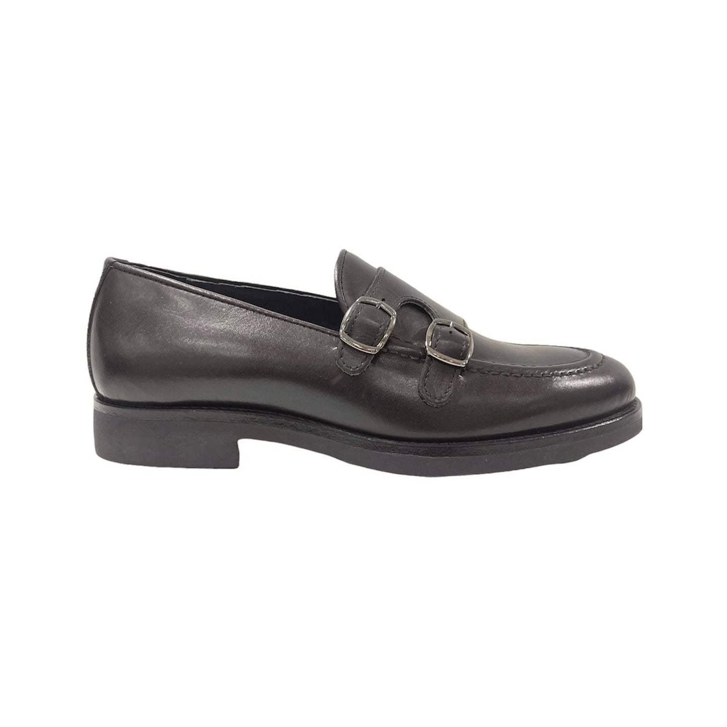 Double buckle Dark Brown calfskin Rubber sole