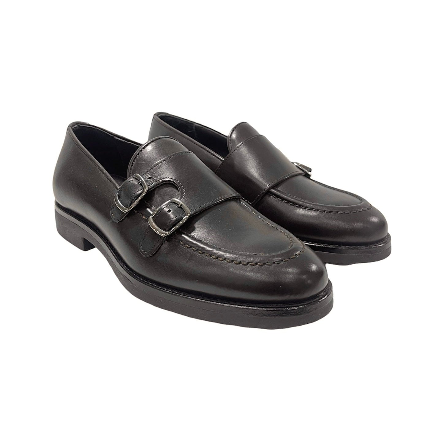 Double buckle Dark Brown calfskin Rubber sole