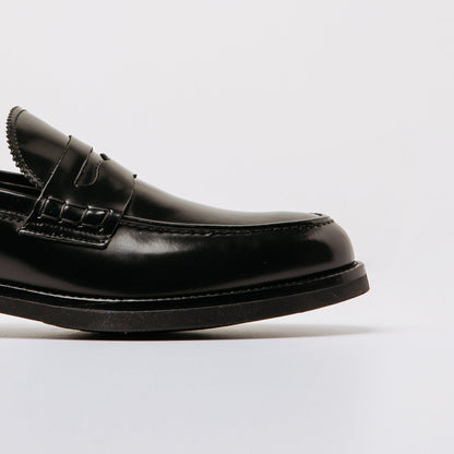 Black abraded leather moccasin with rubber sole