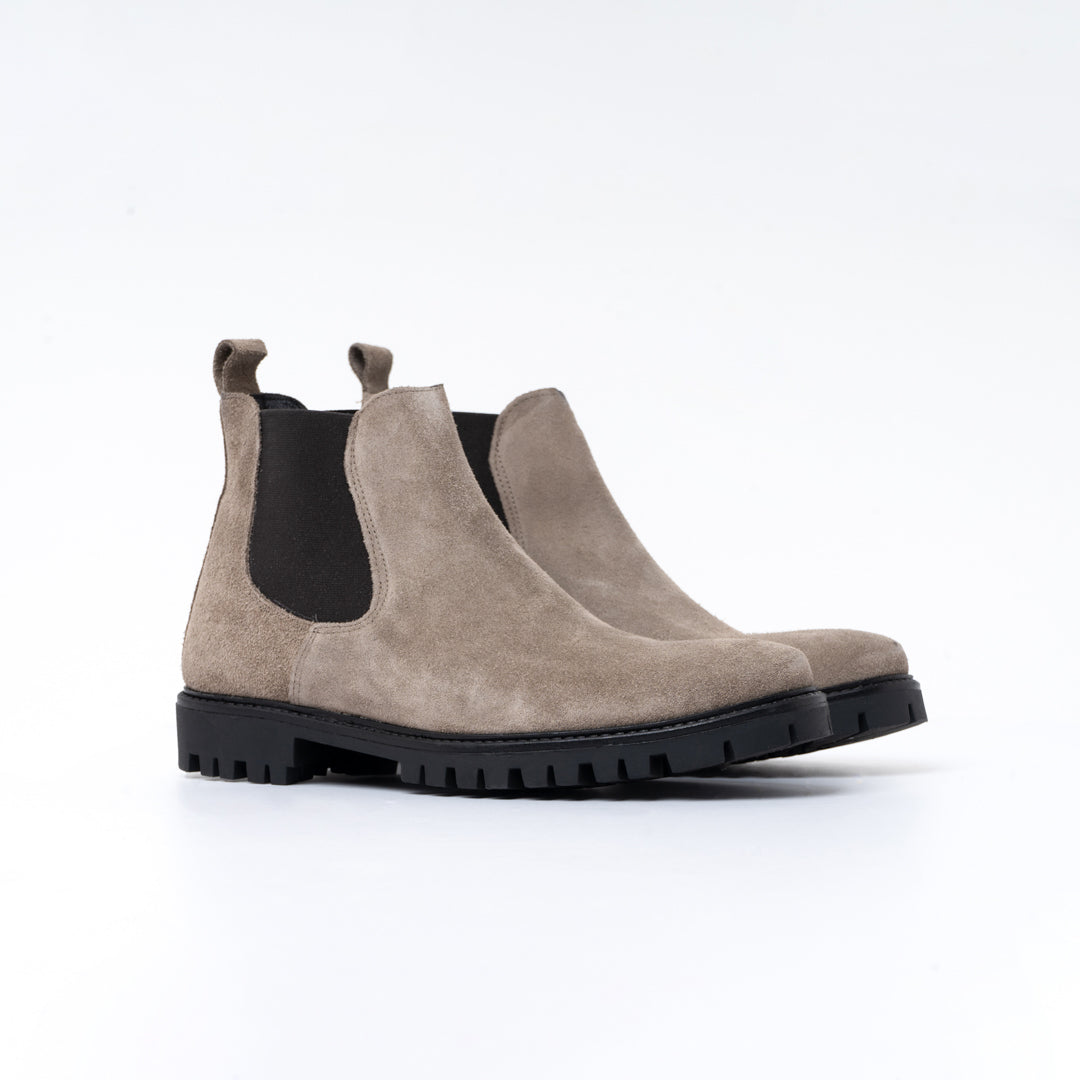 Taupe suede ankle boot with rock bottom