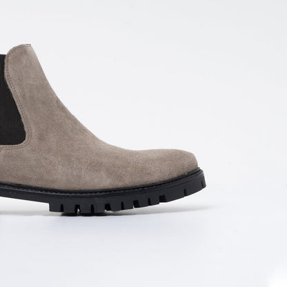 Taupe suede ankle boot with rock bottom