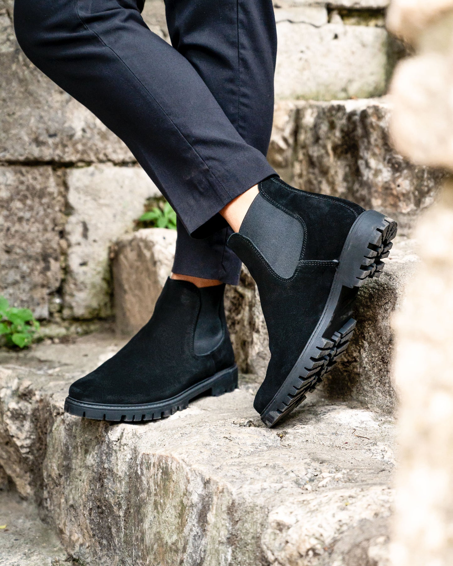 Black Suede Rock Bottom Ankle Boot