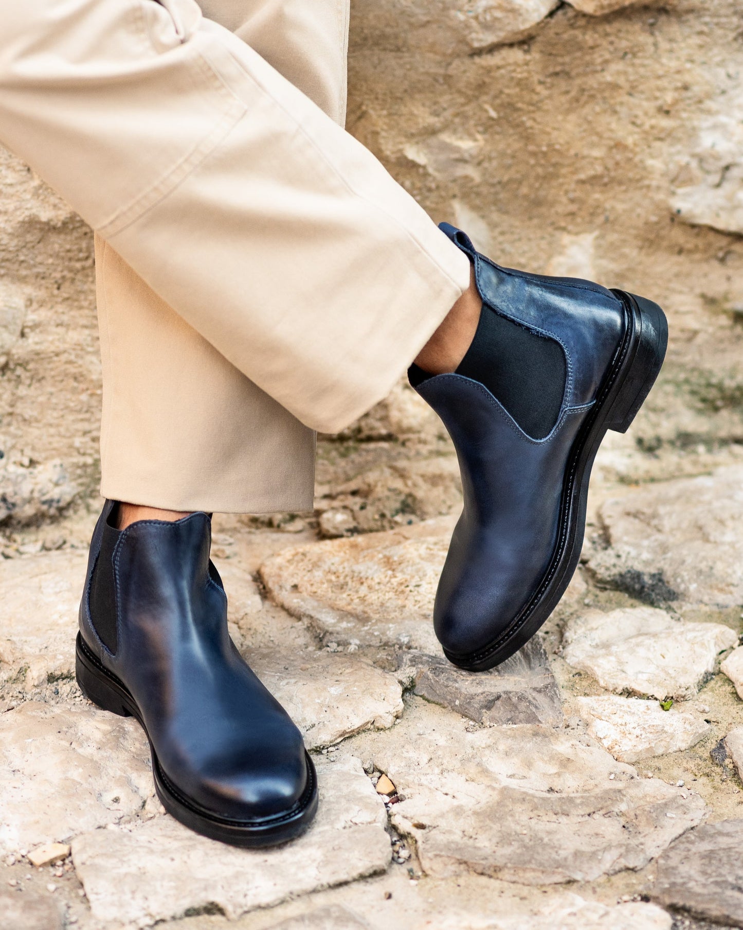 Blue Leather Ankle Boot